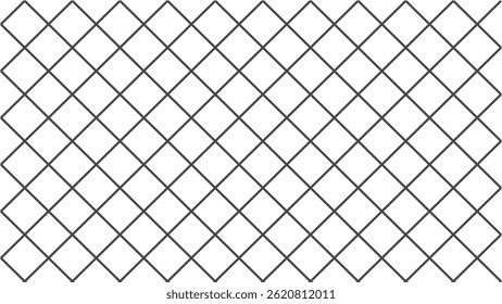 Simple diagonal square pattern with black lines forming a geometric grid on a white background. Seamless and minimalist style. Diagonal squares seamless pattern can use for backdrop, banner, or purpos