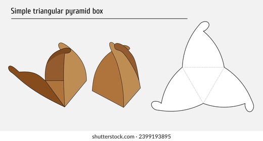 simple diagram of the self-assembly template pyramid box. A layout for laser cutting a cardboard box for a gift, treat or surprise