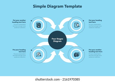 Plantilla de diagrama simple con cuatro etapas - versión azul. Fácil de usar para su sitio web o presentación.