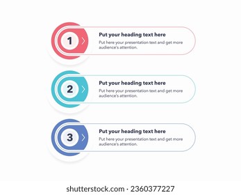 Simple diagram with three steps with numbers and a place for your text. Can be used for your website or presentation.