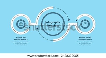 Simple diagram with two stages with icons and a place for your text - blue version. Flat infographic design for website, marketing or promotion.