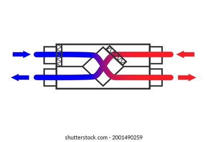 A Simple Diagram Of A Ventilation System Recuperator. The Scheme Of Air Recovery In The House. Vector Illustration Isolated On A White Background.