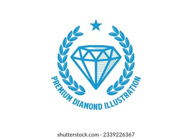 Einfache Diamant Smaragdgem Stone Badge Emblem Stempel mit Laurel Leaf für Jewel Store Boutique Illustration Vektorgrafik