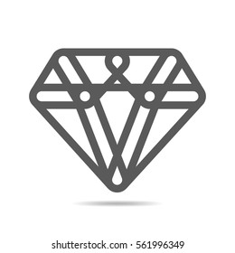Simple diamond icon in flat design. Vector illustration. Gray sign of diamond isolated on white background.