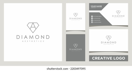 simple diamond with A letter icon logo design template with business card design.