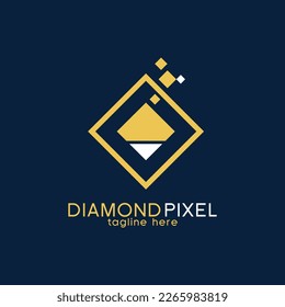 Diseño de logotipo de diamante simple con cuadrado y píxel