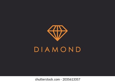 Einfache Diamant-Logo-Linie. Goldenes geometrisches Kristallspiel einzeln auf schwarzem Hintergrund. Flaches Vectorlogo-Design-Template-Element für Unternehmens- und Branding-Logos. 