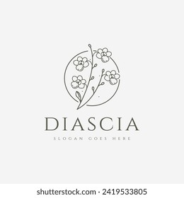 Simple Diascia flower logo, spring Twinspur flower vector design