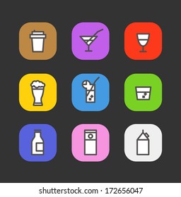 Simple different beverages icons collection 