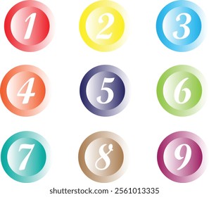  simple different color bullet points stroke round number set from one to nine simple flat style the numbers on the different circles are lined up number shown on a white background