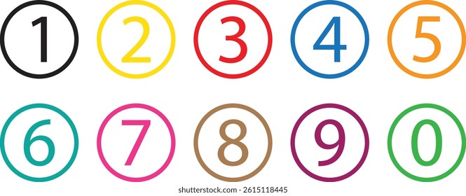 simple different color bullet points stroke round number set from one to nine simple flat style the numbers on the circles are lined up