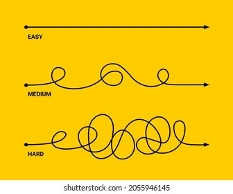 Simple or difficult way path concept. Easy simple difficult complicated problem doodle line vector arrow