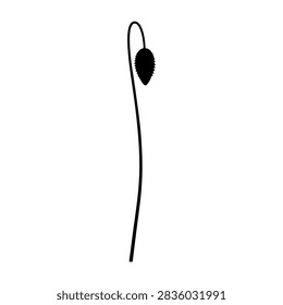 Simple digital drawing of a black earphone with a wire, isolated on a plain white background, emphasizing minimalistic design and modern technology.