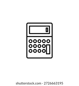 Simple digital electronic calculator tool for math financial calculations business accounting device display number buttons outline vector icon illustration
