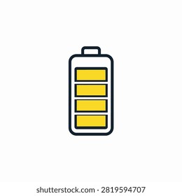 Simple digital illustration of a battery icon indicating a full charge with yellow bars inside a white outline.