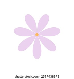 A simple digital illustration of a purple daisy-like flower with a yellow center, featuring a clean and modern minimalist design. Vector illustration