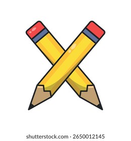Simple digital illustration of two yellow pencils crossing, suitable for educational and creative content.