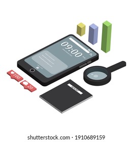 Simple digital marketing isometric bundle isolated on white. Used for marketing purpose.