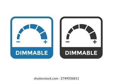 Simple dimmable light control icon or logo showing a brightness adjustment dial with minus and plus signs for smart home apps or lighting.