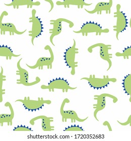 Simple dinosaur pattern. White background, light green dinosaurs. The print is well suited for textiles, Wallpaper and packaging.