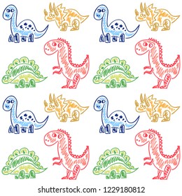 Simple Dinosaur seamless pattern. Bright and funny for every kind of childish design. Good looking on textile or paper printing. 
