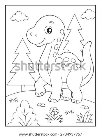 Simple Dinosaur Standing Outdoors Coloring Page for Kids. Isolated Black and White Outline of Dino in Nature for Kids' Activity Books.