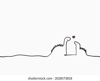 simple dinosaurs with a heart childish hand drawn  with continuous lines art for special moment like mother's, easter's day, valentines' day, wallpaper, pattern, banner, label, texture vector design