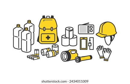 Simple disaster prevention goods. Illustration set.