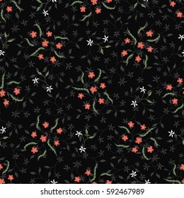 Simple Ditsy Pattern in Liberty Style. Seamless Texture with Many Small Flowers. Random Scattered Ornament. Feminine Romantic Background for Textile, Fabric, Calico, Print, Wallpaper