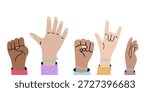 Simple Diverse Hands with Different Gestures Flat Design Illustration