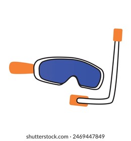 simple Diving Equipment. Snorkeling Mask, Scuba Diver Tools Isolated on White. Underwater Glasses, Mouthpiece Tube for Swimming. Banner, poster, market, card, gift voucher design. Sport, hobby