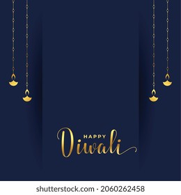 simple diwali card in golden colors hanging diya