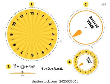 Simple DIY Car Parking Disc Timer, Clock Arrival Time Display, printable A4