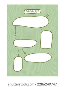 Simple To Do List with Doodle Empty Shapes ,Vector Background with Green Wavy Lined Texture