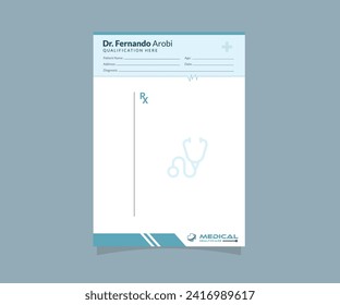 Simple doctor prescription pad template design, blank rx medical form a4 vector
