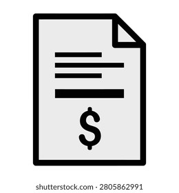 A simple document icon with a dollar sign and lines on a page, representing finance