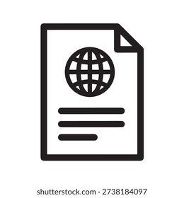 A simple document icon featuring a globe and text lines