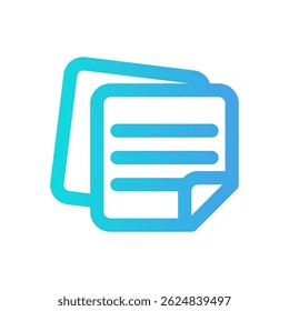 Ícone de documento simples que representa arquivos, anotações ou conteúdo escrito para interfaces da Web e de aplicativos.