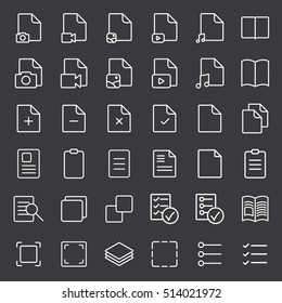 simple document thin line icons set on dark background