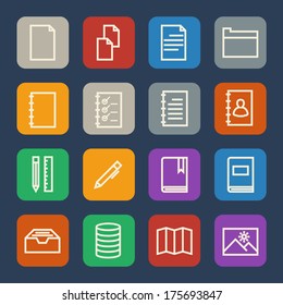 Simple Documents and Library icons set for Website and Mobile applications. Flat design.