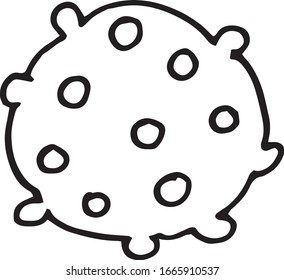 Simple bola de perro para jugar en color negro. Ilustración vectorial dibujada a mano aislada en blanco. Infección por coronavirus extendiéndose. Decoración para tiendas veterinarias, equipo para perros, caminar