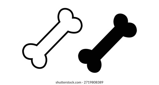 Simple Dog Bone Icon Set, Black Silhouette and Outline Bone Shapes for Pet Food Branding, Animal Healthcare Graphic, and Puppy Treat Vector Illustration
