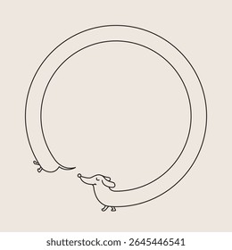 Simple dog circle, funny dachshund. Line design, editable strokes. Vector illustration, EPS 10