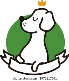 simple dog drawing with crown and ribbon - black line cartoon