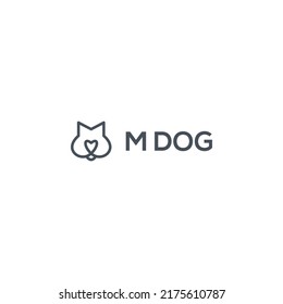 Simple Dog Head Line With Letter M Logo Design