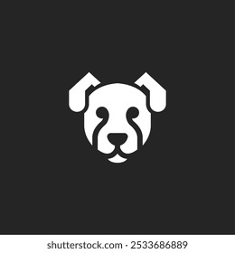 simple dog head logo vector, pet animal, friendly pet shop logo, flat minimalist, black and white illustration