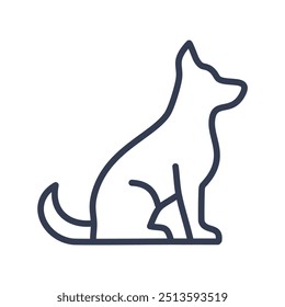 Icono de arte de línea de perro simple. Un dibujo de línea minimalista de un perro sentado en una pose tranquila. Este icono representa la lealtad, el compañerismo y la alegría de tener una mascota.