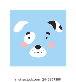 Simple dog portrait. Cute animal head portrait, kawaii puppy face flat illustration