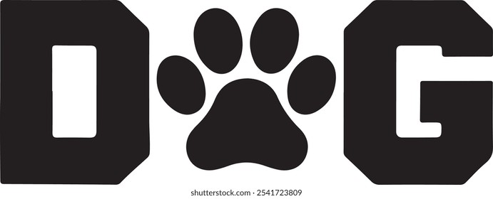 Simple Dog Text and Paw Print Vector Illustration for Pet Lovers