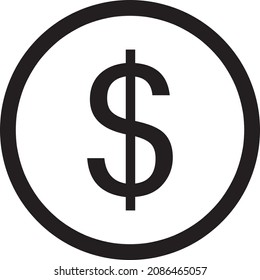 Simple dollar coin black line icon. Symbol and sign vector illustration design. Editable Stroke. Isolated on white background